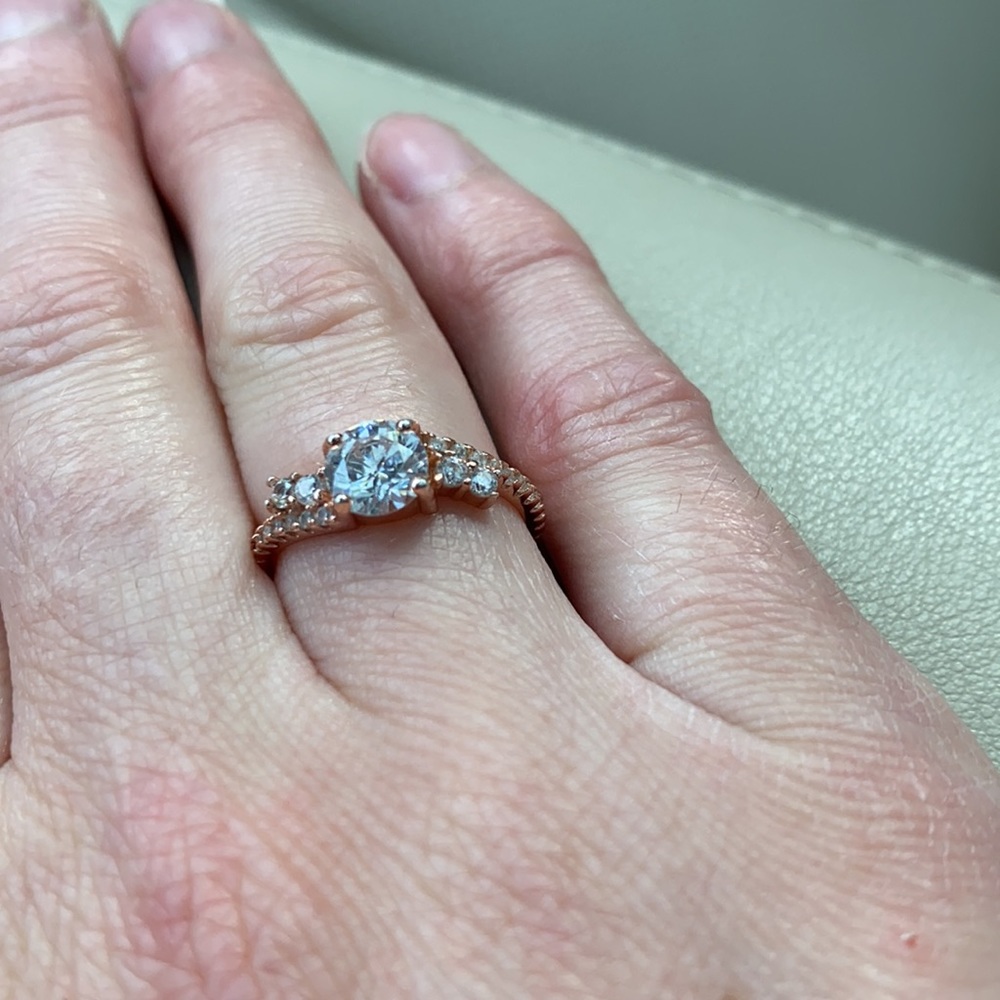 Rose gold over sterling silver and CZ ring - Picture 2 of 4